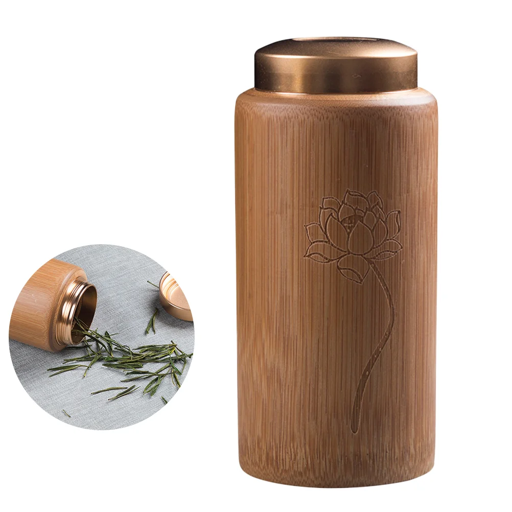 

Bamboo Made Tea Canister Simple Food Storage Jar Eco-friendly Tea Caddy Natural Tea Leaves Container for Home Travel