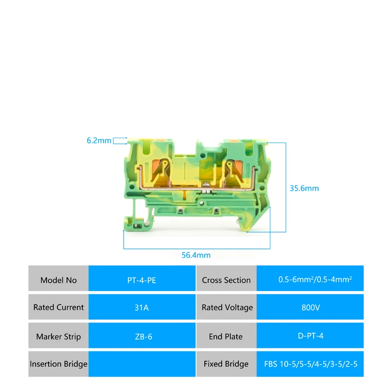 10 шт. заземляющие клеммы пт 4 ПЭ для Din-рейки |