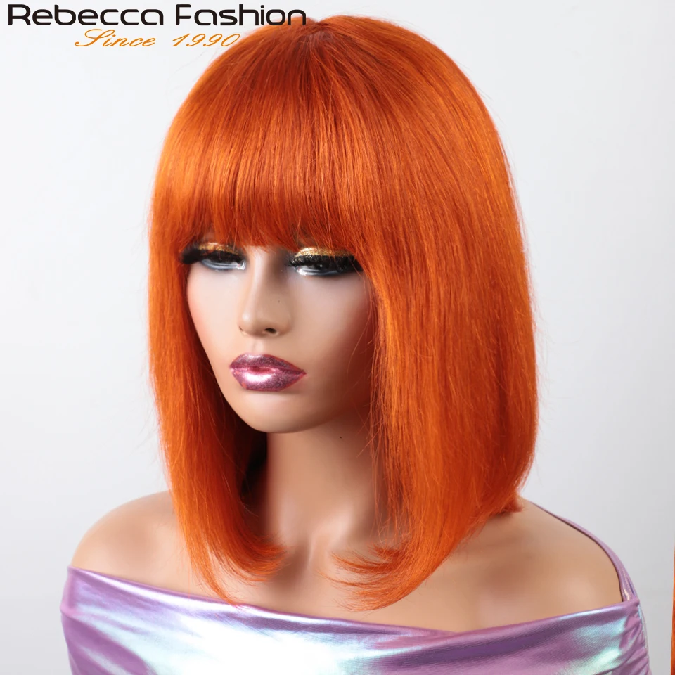 Ed Blonde Straight Human Hair Bob Wigs With Bangs Remy Full Machine Made For Women P4/30 613 99j T1b/27