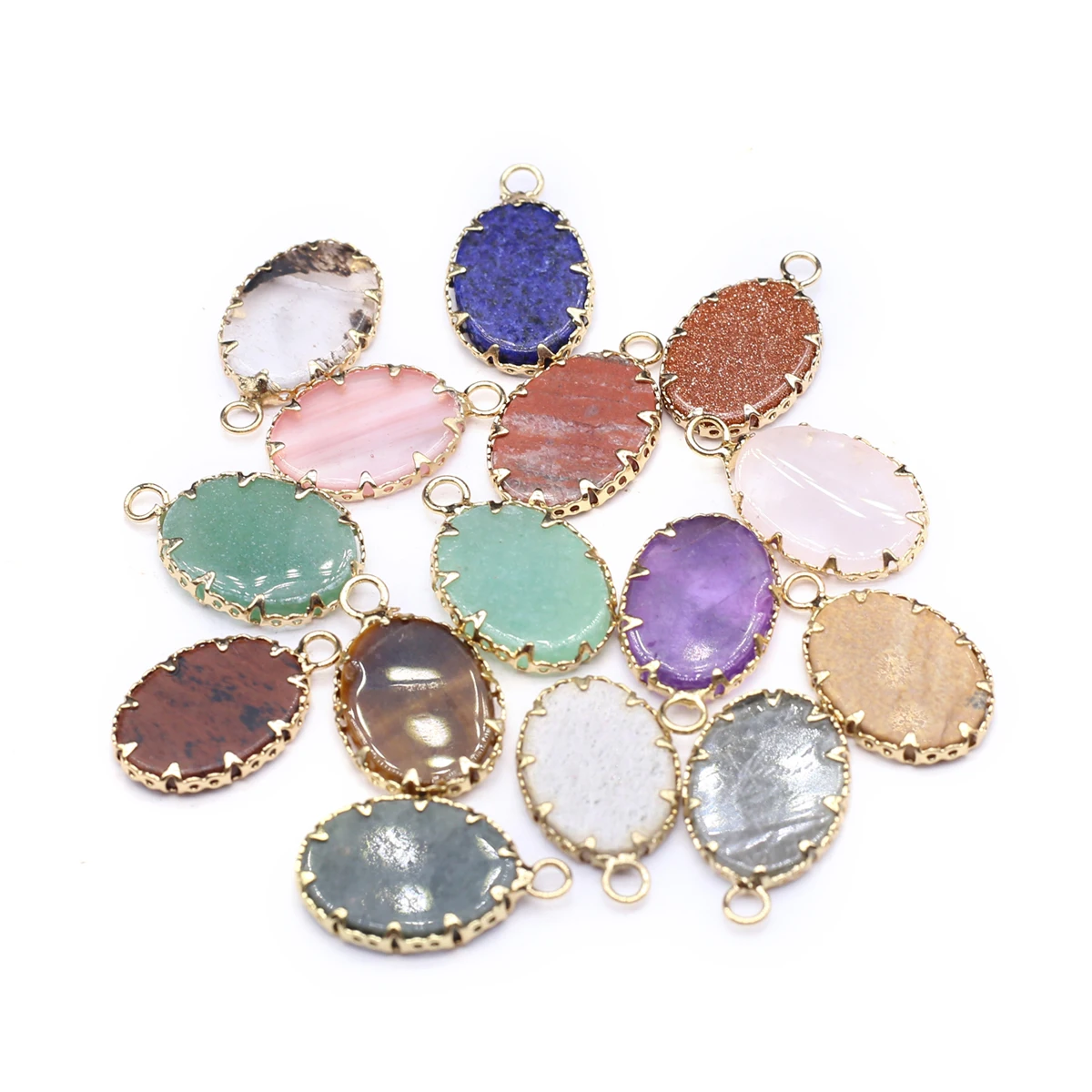 

5 Pcs Oval Shape Healing Crystal Stone Pendants Agate Charms for Making Jewelry Necklace Gift