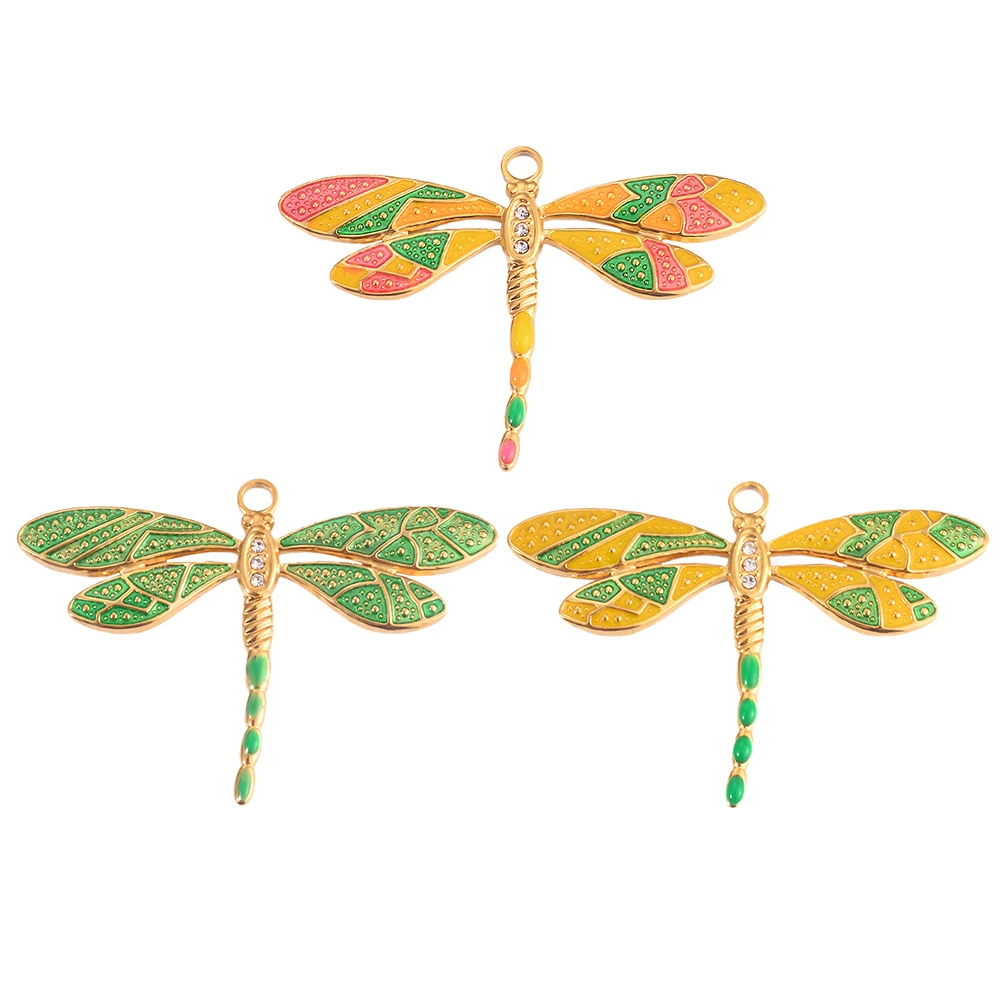 3pcs Stainless Steel Dragonfly Enamel Connector Charm Pendant For Jewelry Cute Necklace Bracelet Accessories DIY Findings