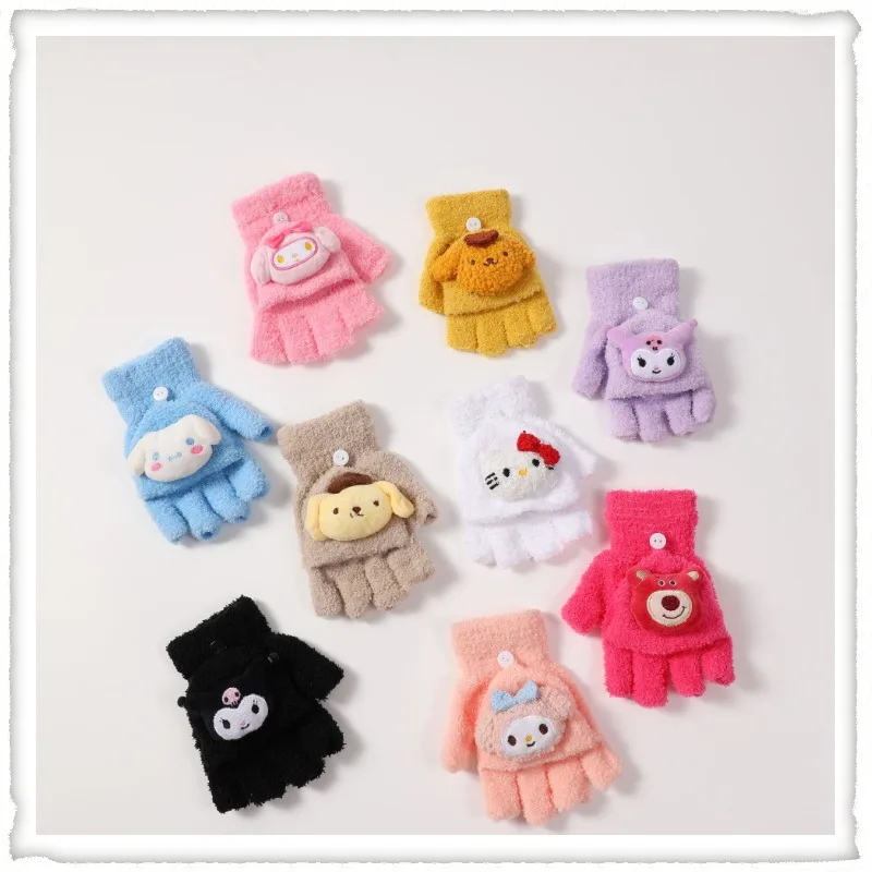 

Осенне-зимние теплые и непромокаемые перчатки с пальцами для мальчиков и девочек с рисунком аниме hello kitty sanrio