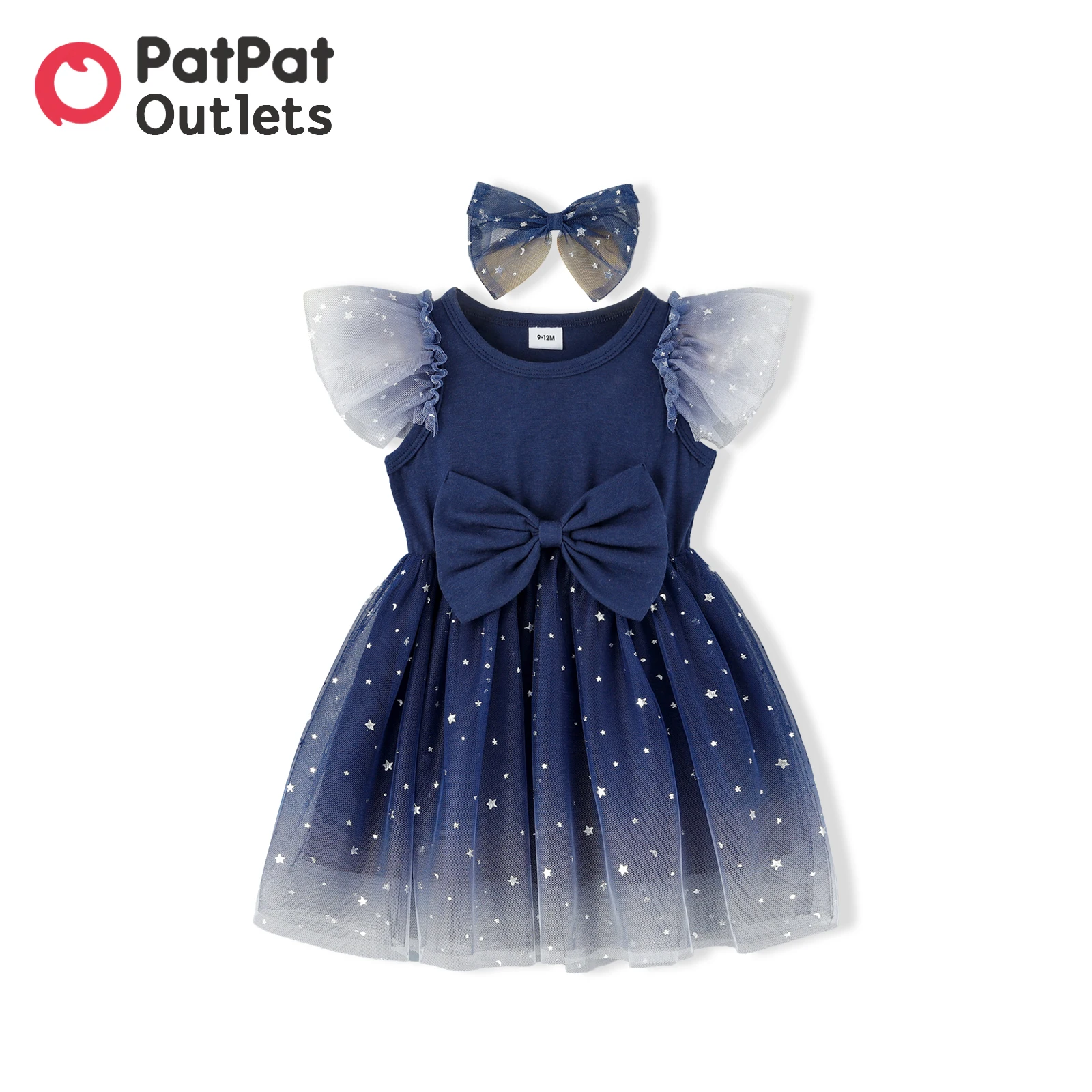 

PatPat Brithday Princess Dress Party Dresses 95% Cotton Newborn Toddler Baby Girl Clothes New Born Flutter-sleeve Starry Mesh