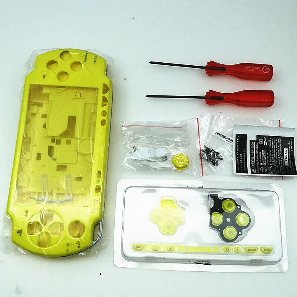 Yellow Full Housing Shell Case Cover With Buttons For PSP 2000 Console Case Cover Kit-New