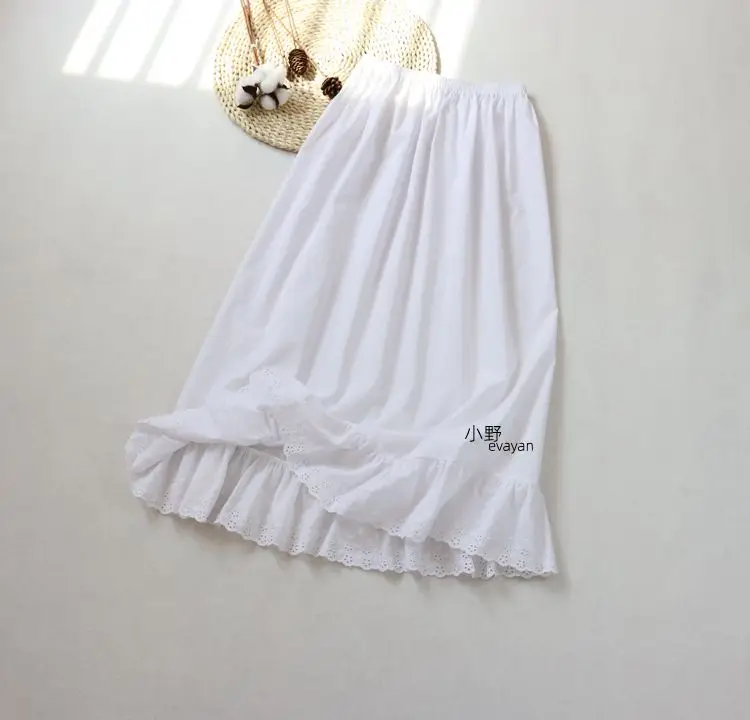 

Pure Cotton Base Skirt Women's Summer Large Hem Lace Embroidered Hanfu Lining Single Layer Thin White Long Petticoat Half Slips