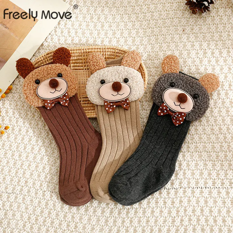 

Freely Move 3 Pairs/lot 2022 Autumn Winter Newborn Cartoon Socks Bowknot Cotton Socks Children Boys Girls Clothes Accessories