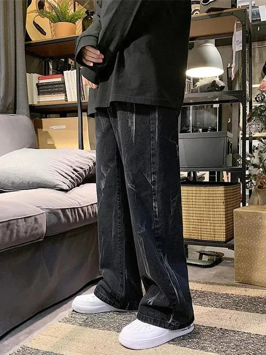 

Джинсы женские прямые с завышенной талией, уличная одежда из денима в стиле Харадзюку, Модные Винтажные штаны синего цвета для девушек