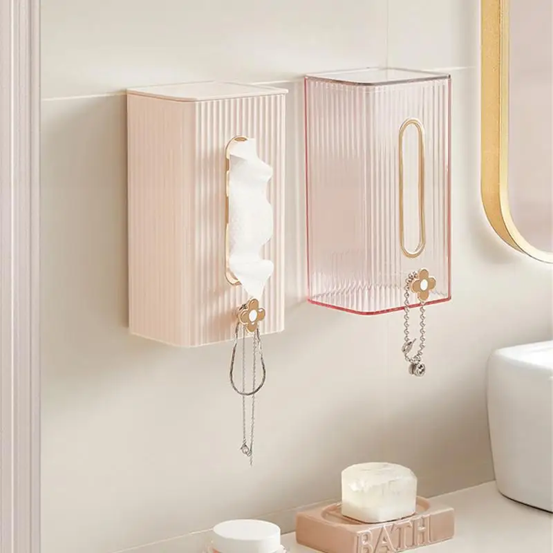 

Wall Mounted Tissue Box Punch-Free Toilet Paper Shelf Towel Holder Bathroom Kitchen Napkin Storage Box Household Paper Organizer