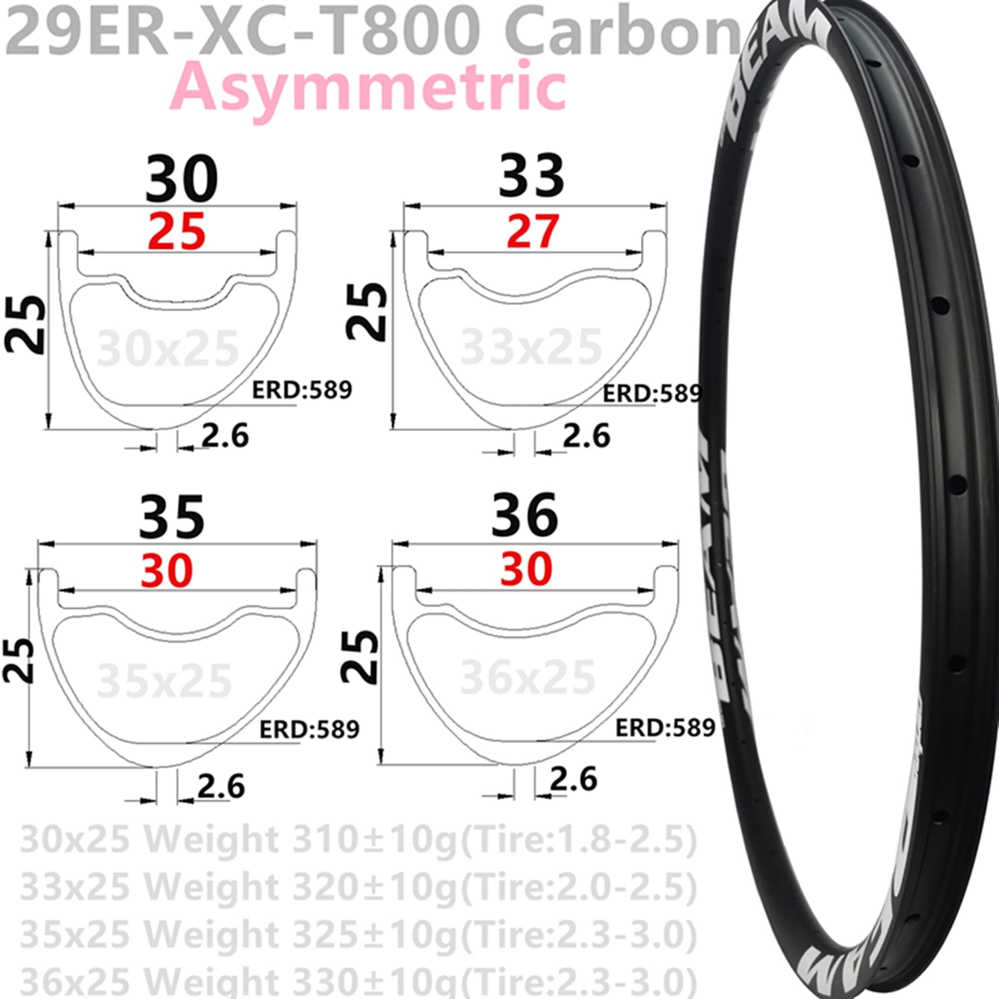 Ассиметричный карбоновый велосипедный обод mtb 310g 30x25 30x30 33x25 35x25 36x25 29er - купить по