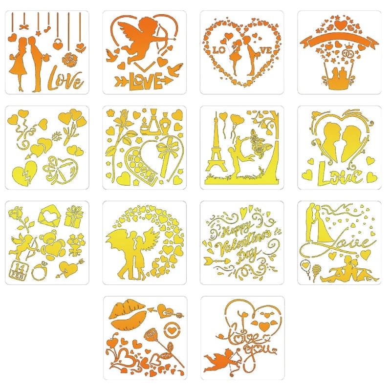 

14Pcs Valentine Style Templates Small/Medium/Big PET Stencils Graffiti Stencils Set Anti-break for Kids Adults Drawing