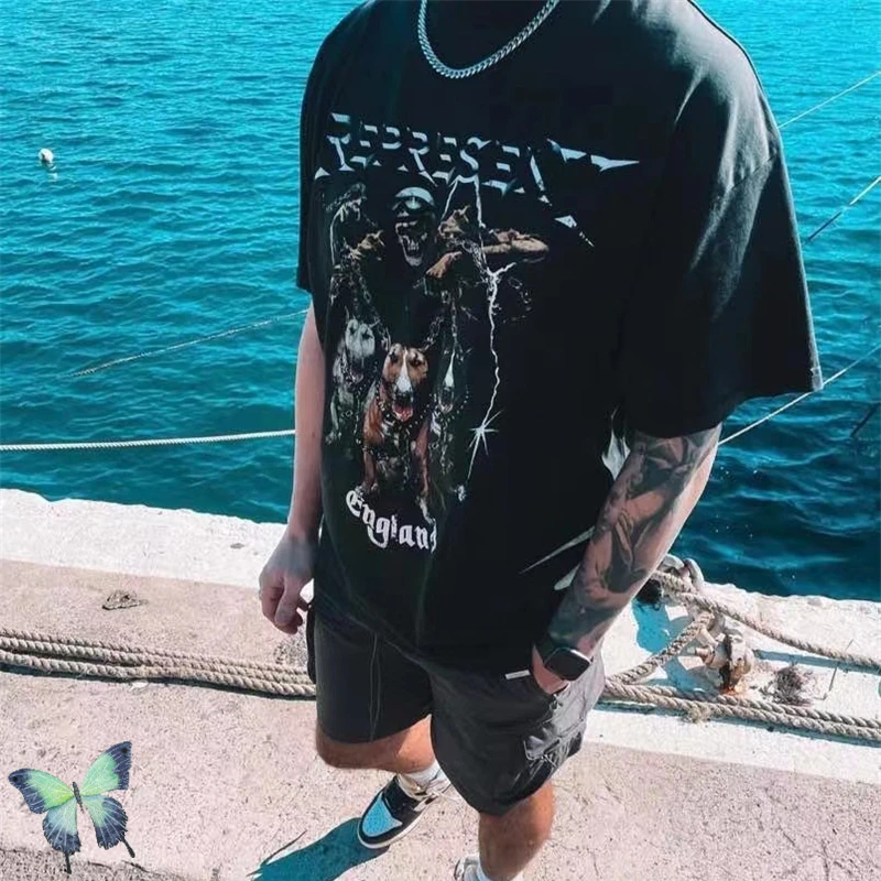 

1:1 High Quality Men Women REPRESENT Cerberus Print T-Shirt