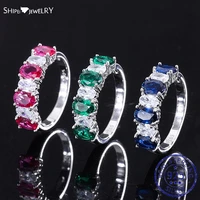 shipei vintage 925 sterling silver oval cut created moissanite emerald sapphire ruby gemstone wedding band rings fine jewelry