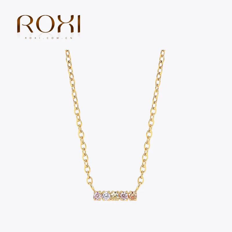 

ROXI Bijoux Femme Tendance 2023 Collar 100% 925 Sterling Silver Single Row Rainbow Cubic Zirconnia Women's Chain Necklace 40cm