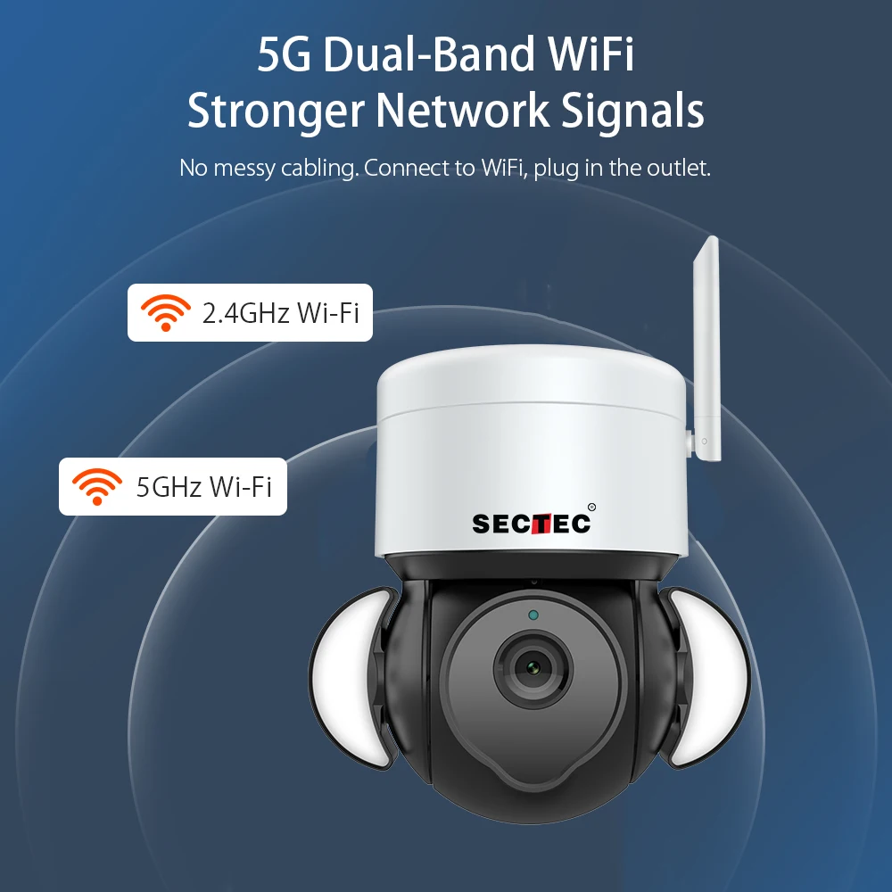 SECTEC 2 4G/5G Wifi 3MP умная облачная PTZ-камера IP-камера наружная камера видеонаблюдения с