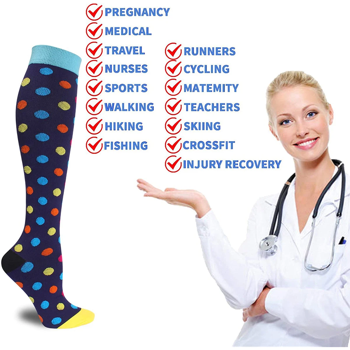 5 Pairs  Women and Men Compression Socks Long Tube Pressure Men Socks 15-20 mmHg-Best for Running Medical Nurse Travel Cycling