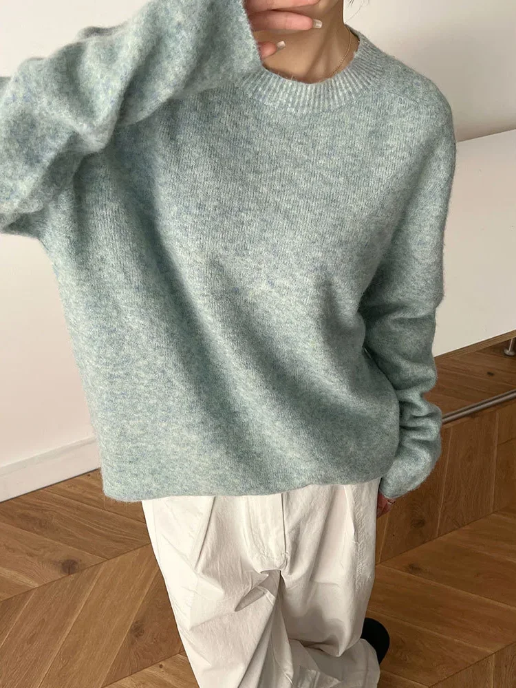 

Embroidered Sweater for Women O-Neck Long Sleeve Ladies Loose Knit Pullover Top