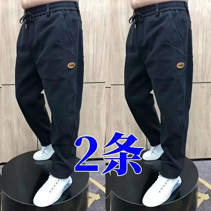 2023 New Fat Guy Plus Size Fat Guy Jeans Men's High Waist Loose Elastic Haren Pants Durable Working Pants M-8XL trousers Jeans