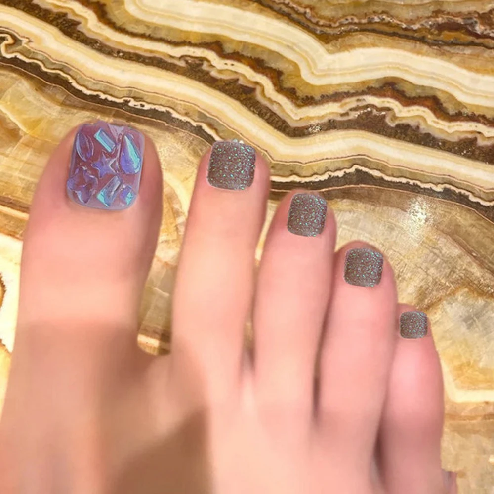 

High Quality 24Pcs Colorful Shiny False Toe Nail Sparkling Fake Nail for Women and Girl 24pcs Easy Tear Not Fall