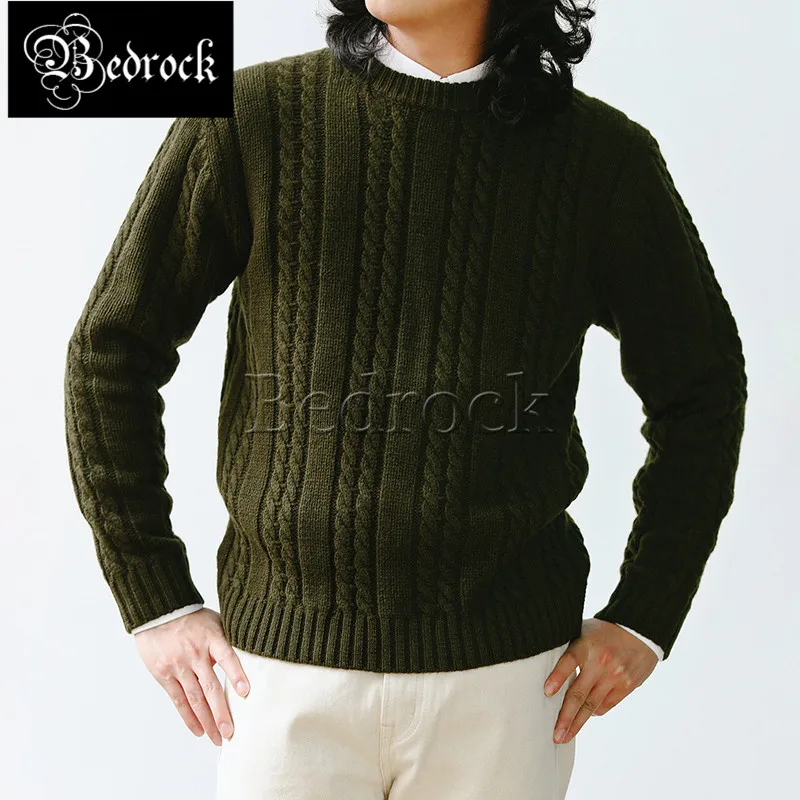 MBBCAR 100% merino wool sweater for men army green GANSEY pattern vintage knitwear soft warm pullover long sleeve cardigan 683
