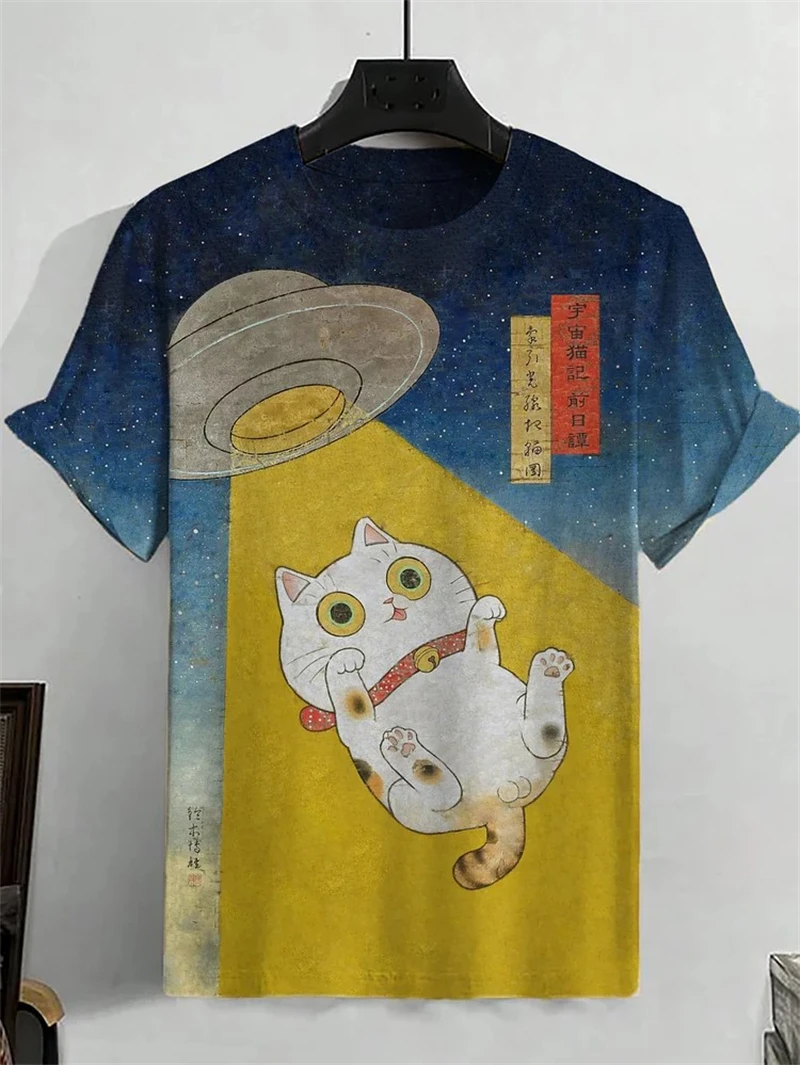 Трендовые японские футболки с рисунком Ukiyo-e для мужчин модные летние унисекс