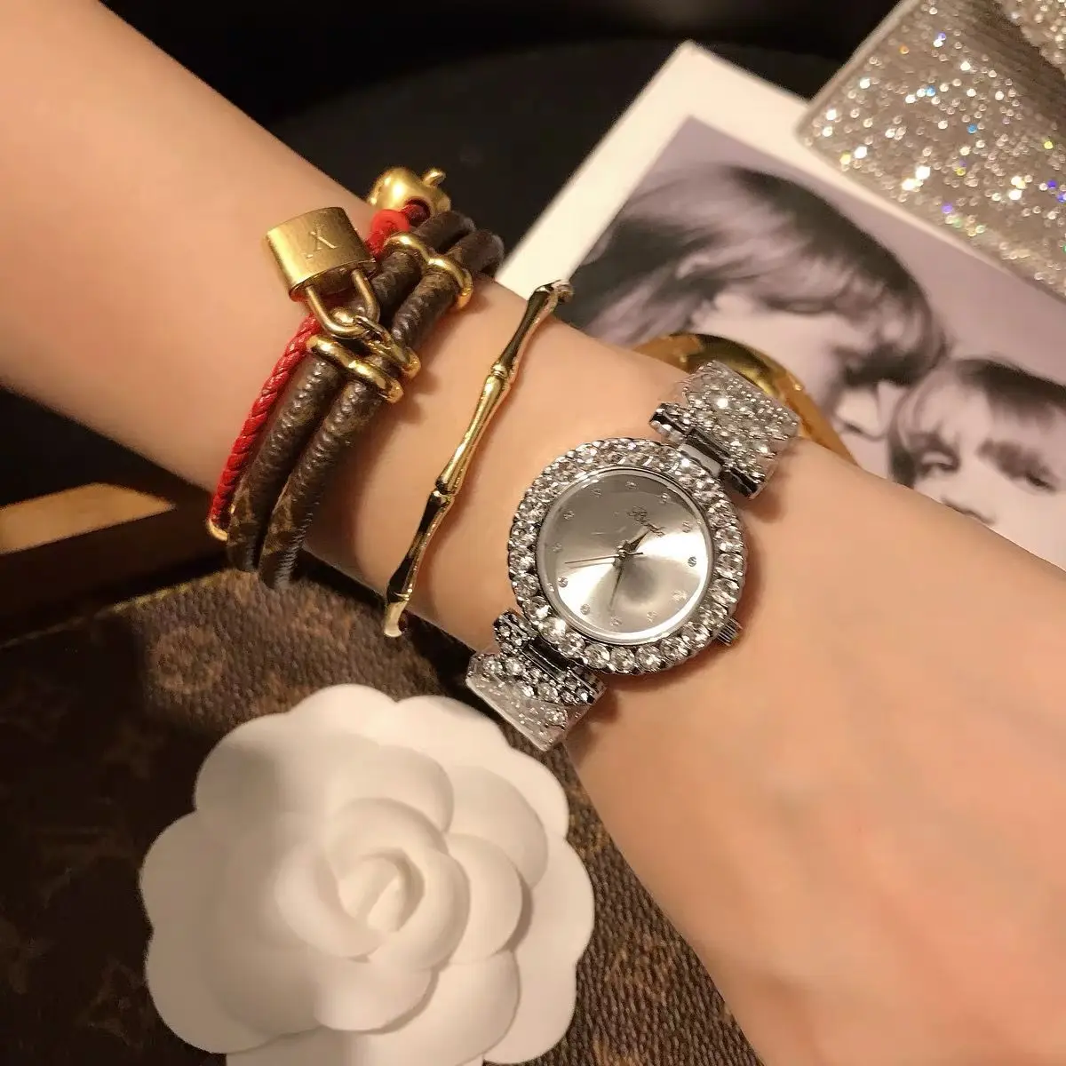 Women Diamond Watch Dial  Watches  Ladies Leather Band Quartz Wristwatch Female Clock enlarge