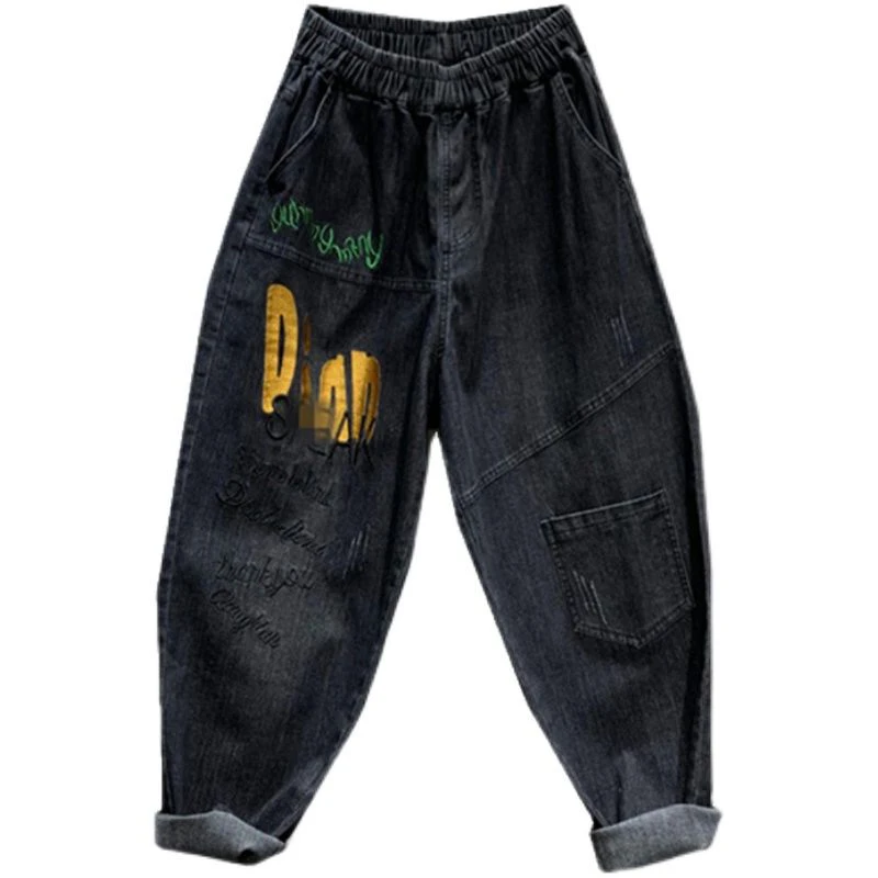 Женские хлопковые джинсовые брюки повседневные свободные винтажные джинсы в