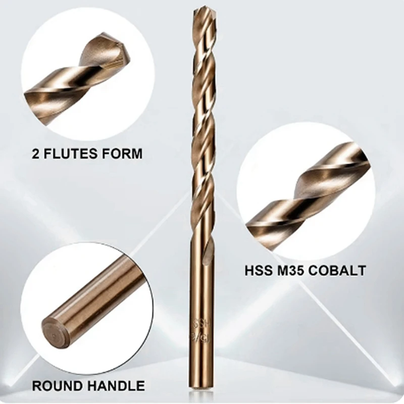 Cobalt Drill Bits Set M35 High Speed Steel Twist Jobber Length For Hardened Metal Stainless Cast Iron