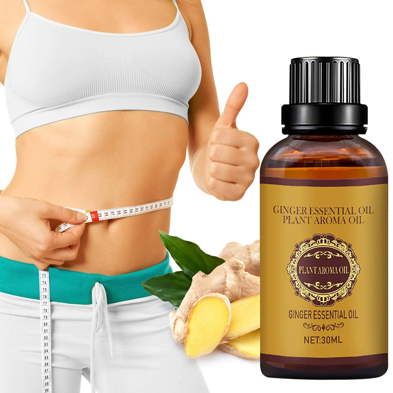 

30ml Ginger Oil Promote Metabolism Full Body Slim Massage Oils Lymphatic Drainage Therapy Anti Age Plant Essential Oil Skincare