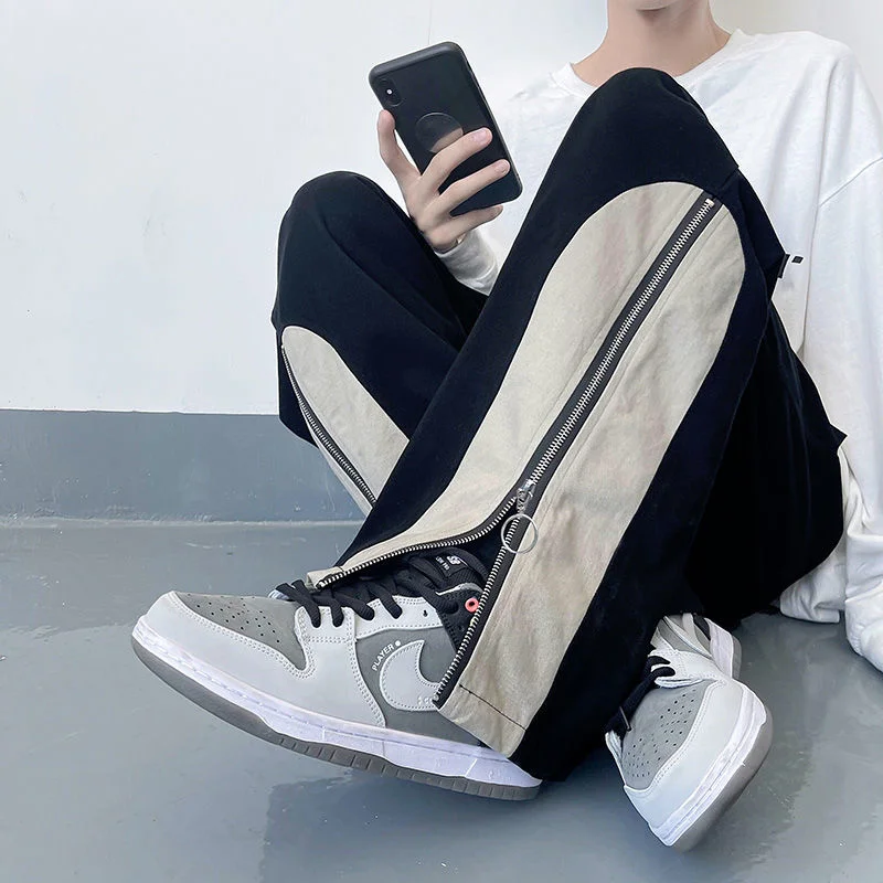 

Брюки мужские прямые на молнии, дизайнерские брендовые готические свободные штаны, модная уличная одежда в стиле Харадзюку, повседневные штаны в стиле хип-хоп, Y2k