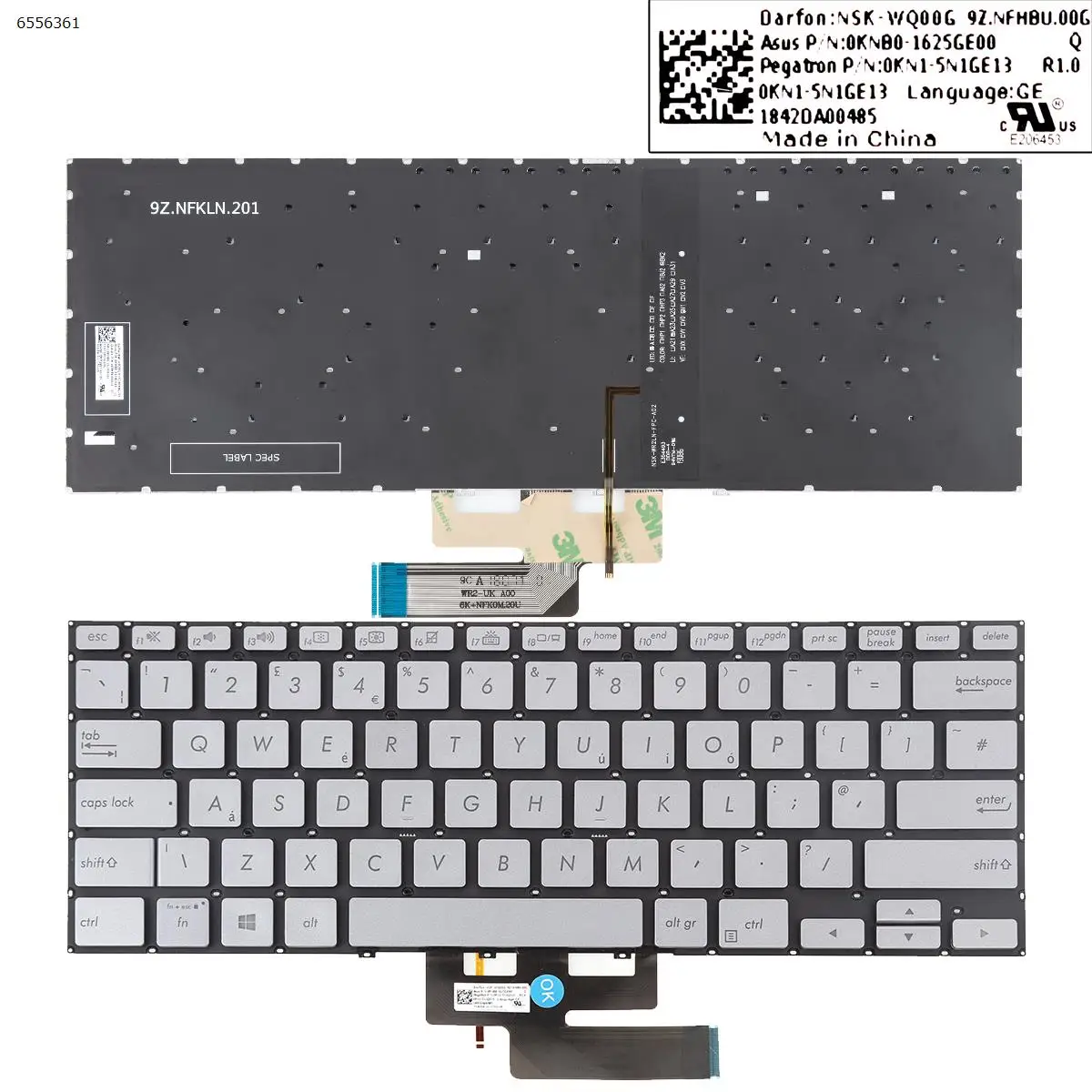 

UK Laptop Keyboard for ASUS ZenBook flip 14 UX462 UX462 SILVER Backlit