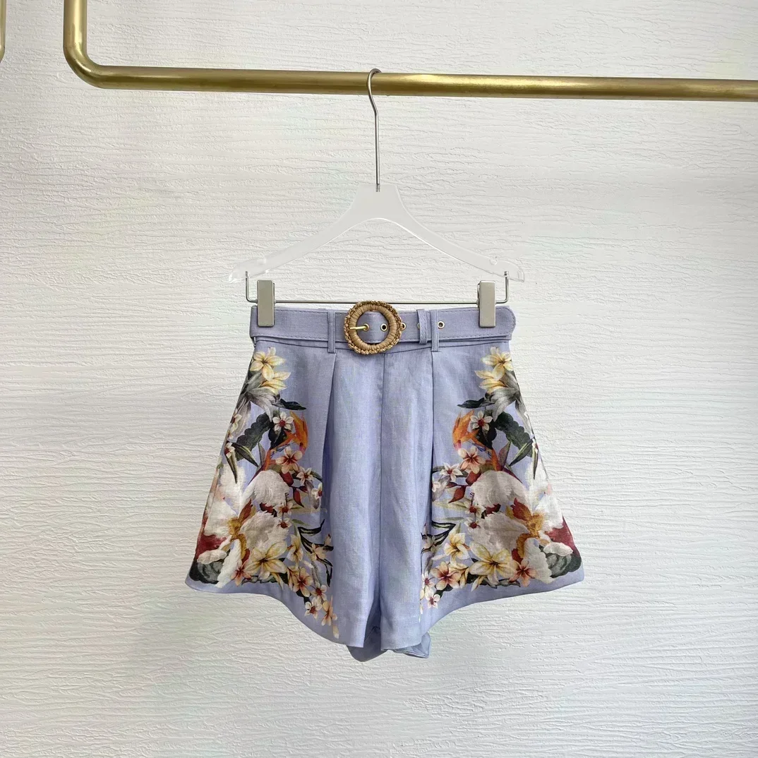 Новый синий пальмовый цветочный принт винтажная блузка с рукавами-фонариками и