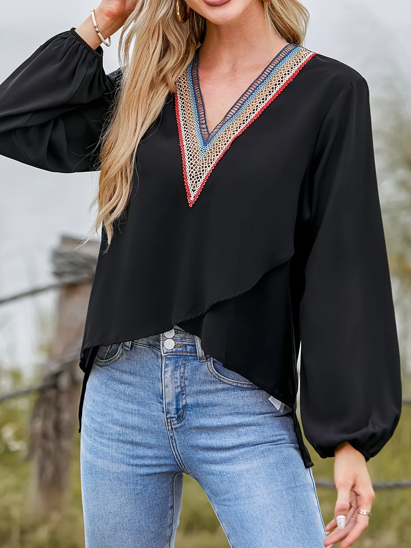 Женская Праздничная Рубашка В Этническом Стиле С Глубоким V-образным Вырезом И