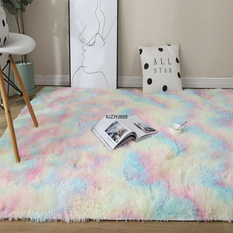

New Rainbow Colors Carpets Tie Dyeing Plush Soft Carpets for Bedroom Living Room Anti-slip Floor Mats Kids Room Carpet Rugs