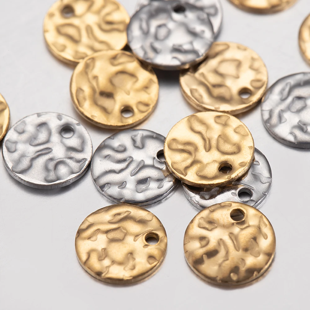 

30pcs Stainless Steel Round Embossed Charms Hammered Pendant End Charms for Bracelet Necklace Jewelry Making DIY Components