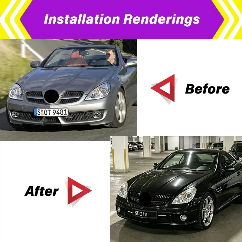 Фото Алмазная решетка радиатора для Mercedes-Benz SLK-Class R171 SLK200 SLK300 SLK350 SLK55 2008-2010 в стиле GT, запасная часть для автомобиля №2
