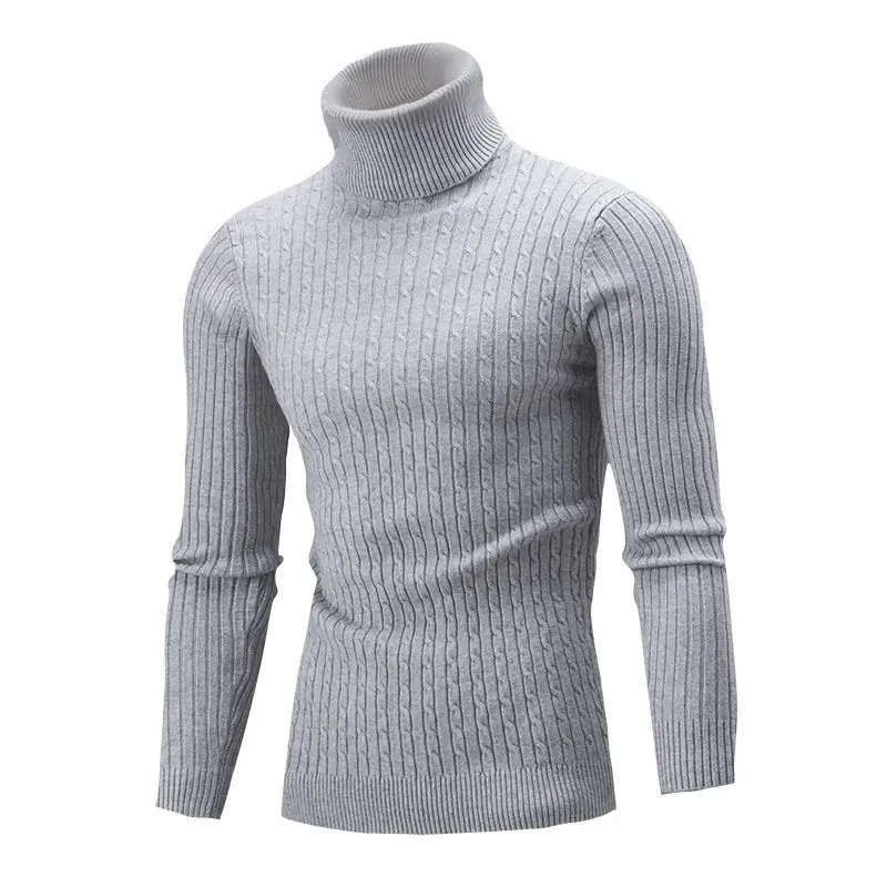 Y2k Men's Sweater Autumn Winter New High Collar Color Fried Dough Twist Base Coat A Solid Color Sweater Everything Goes Together