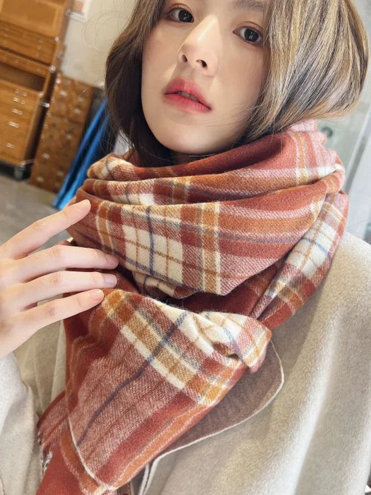 

Женский зимний шарф в шотландскую клетку, с имитацией кашемира