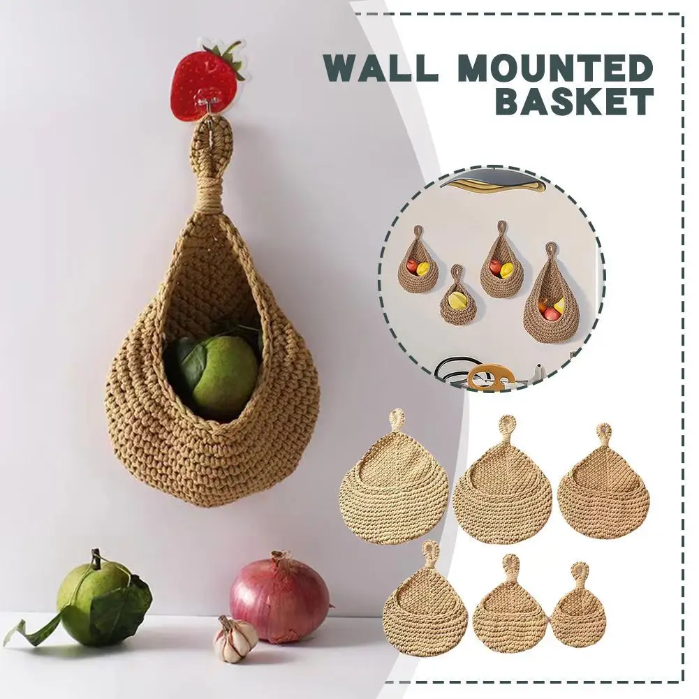 

Плетеная вручную настенная подвесная корзина для фруктов, овощей, цветов, вязаная крючком, каплеобразное растение, кухонный стол, корзина д...