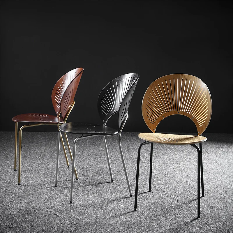 

Shell chair retro home iron chair modern solid wood backrest creative simple dining chair Nordic designer dining chair home