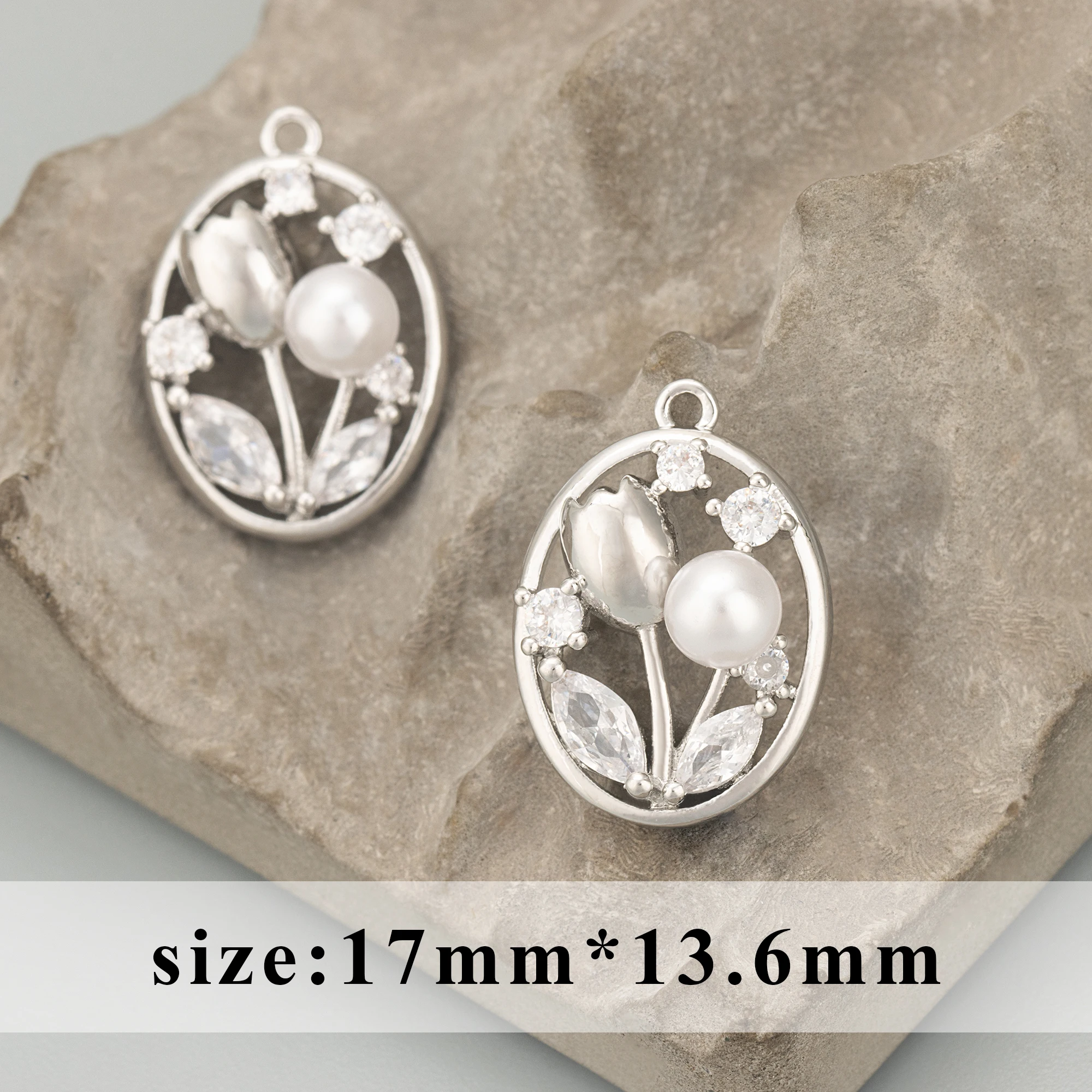 Подвески из меди и фианита с родиевым покрытием 6 шт