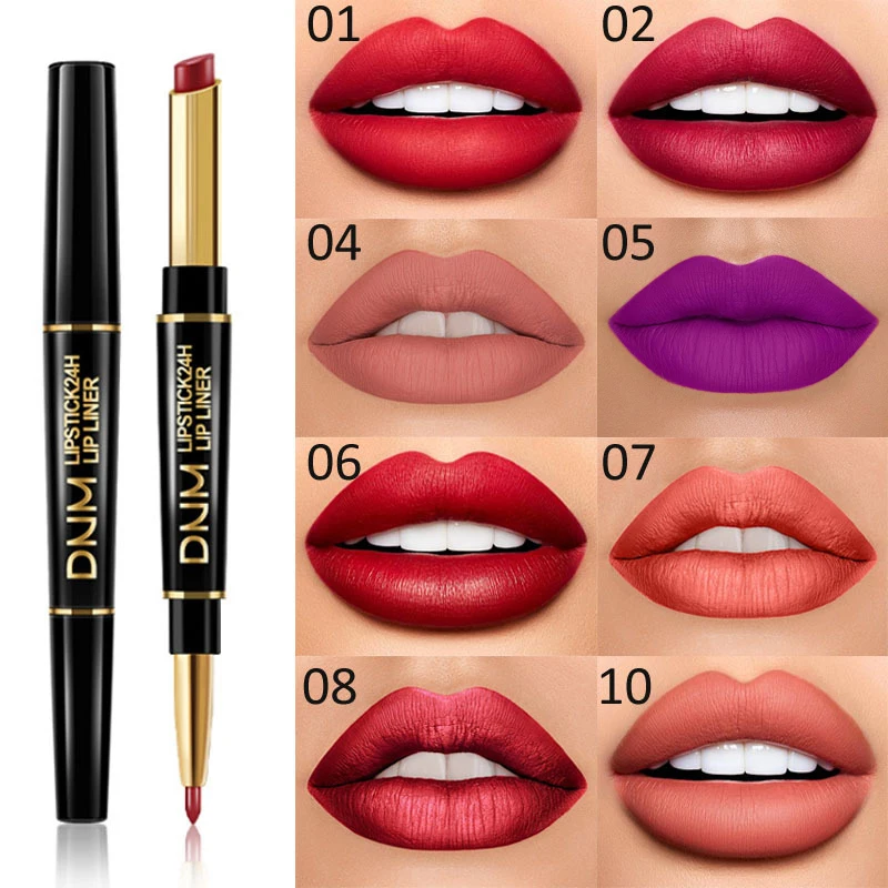 

2 IN 1 Lip Liner Waterproof Matte Lipstick Pencil Contour Tint Sexy Red Matte Long Lasting Moisturizer Lipliner Cosmetics TSLM1