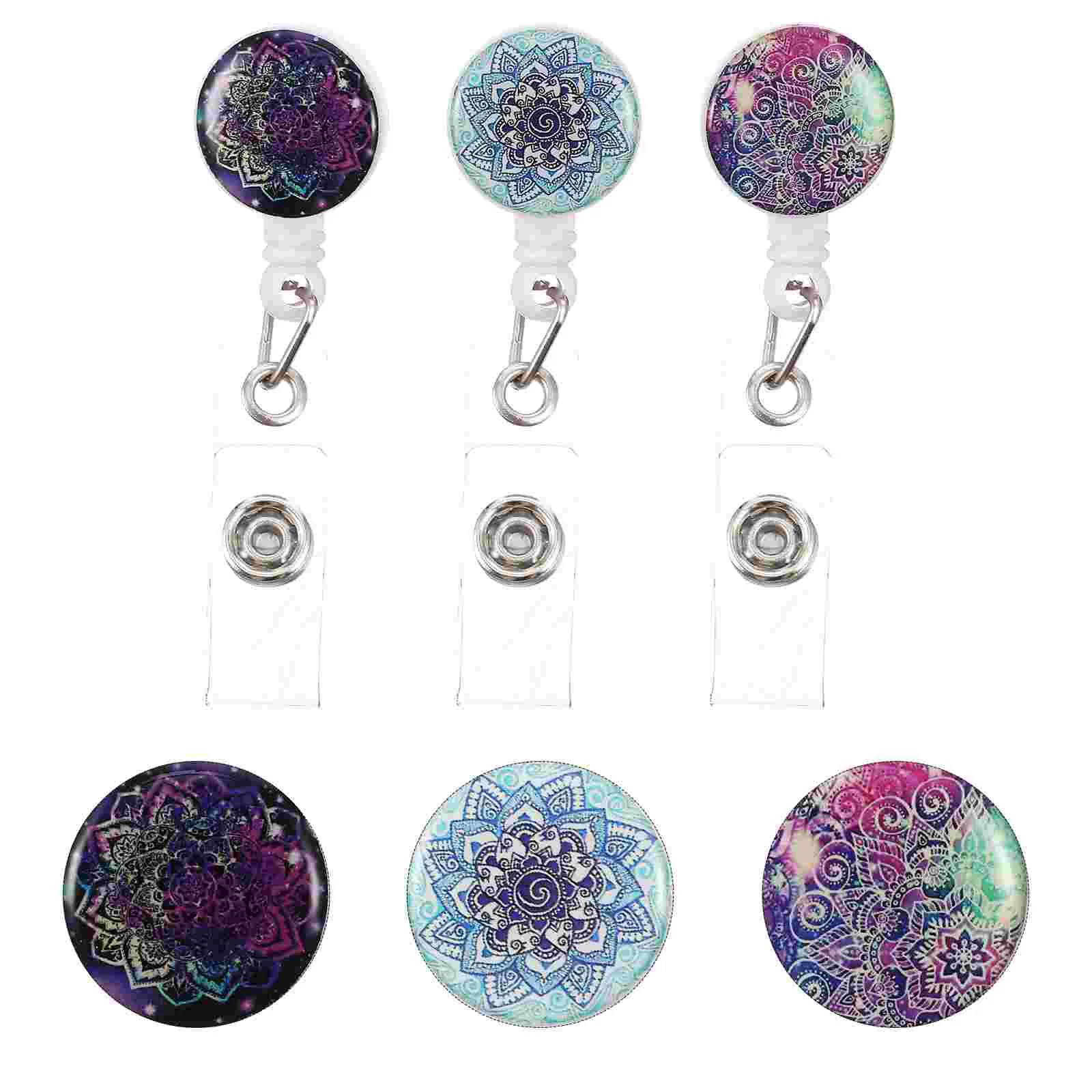 

3 Pcs Id Badge Clip Reel Nurse Badges Name Holder Retractable Mandala