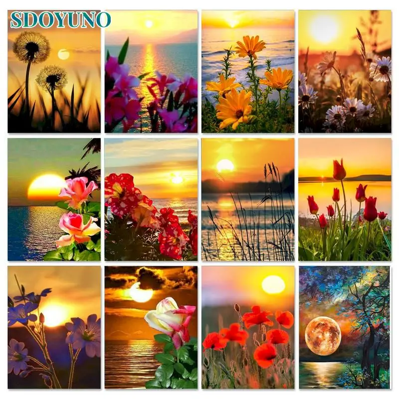 

SDOYUNO Frame Painting By Number For Adults Scenery Acrylic Paint Coloring By Numbers Sunset Modern Wall Art Picture For Diy Ide