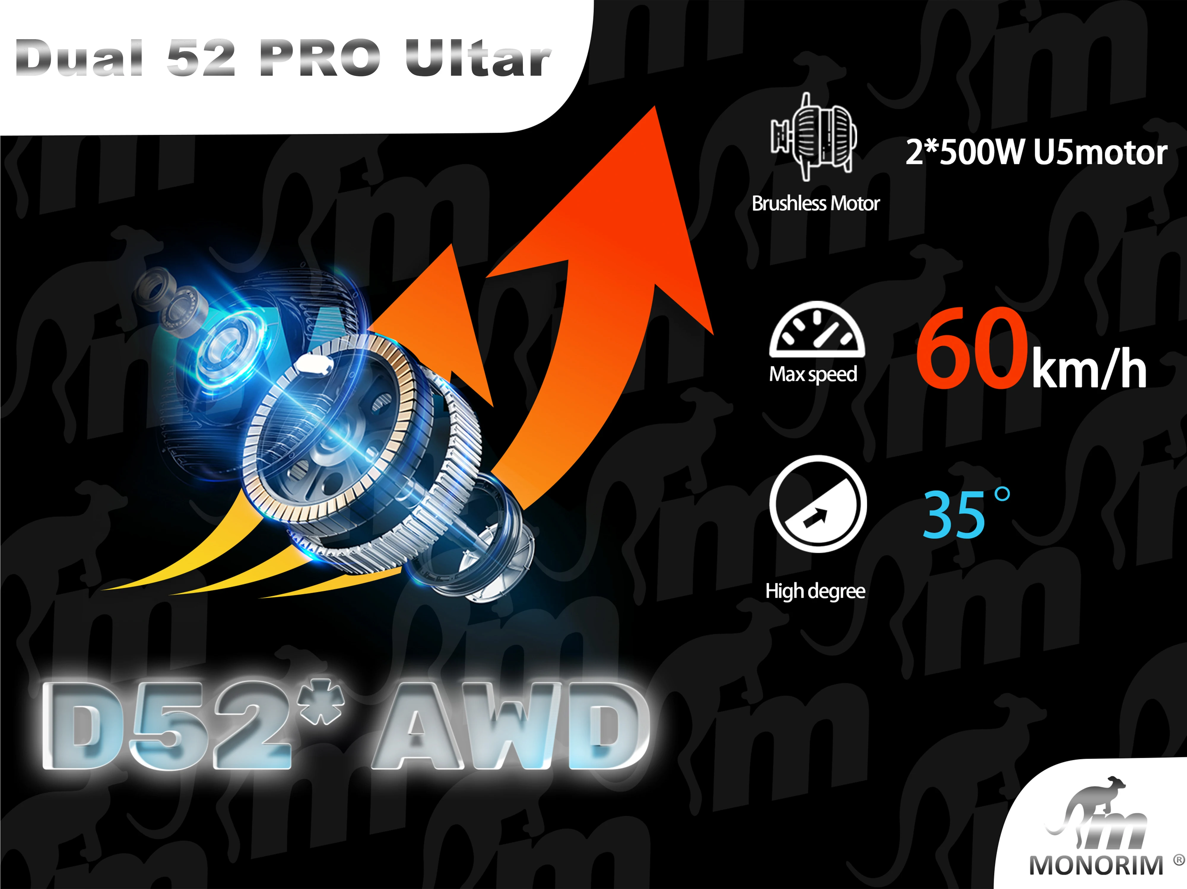 Monorim Dual52 Pro Ультра Модернизированный Для be AWD 48 в 500 Вт двойной привод 60 км/ч для