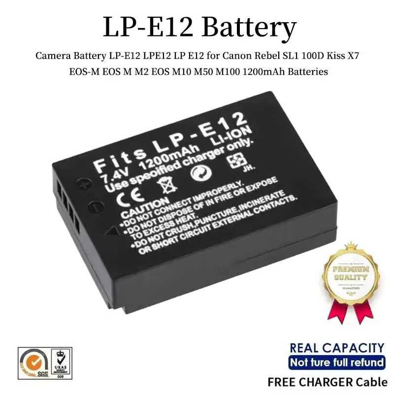 

Camera Battery LP-E12 LPE12 LP E12 for Canon Rebel SL1 100D Kiss X7 EOS-M EOS M M2 EOS M10 M50 M100 1200mAh Batteries