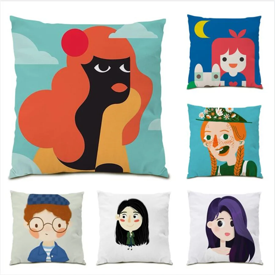 

Vintage Living Room New Cushion Covers Decoration Funny Figure Pattern Home Decor Soft 45x45 Velvet Pillow Case Decorative E0186