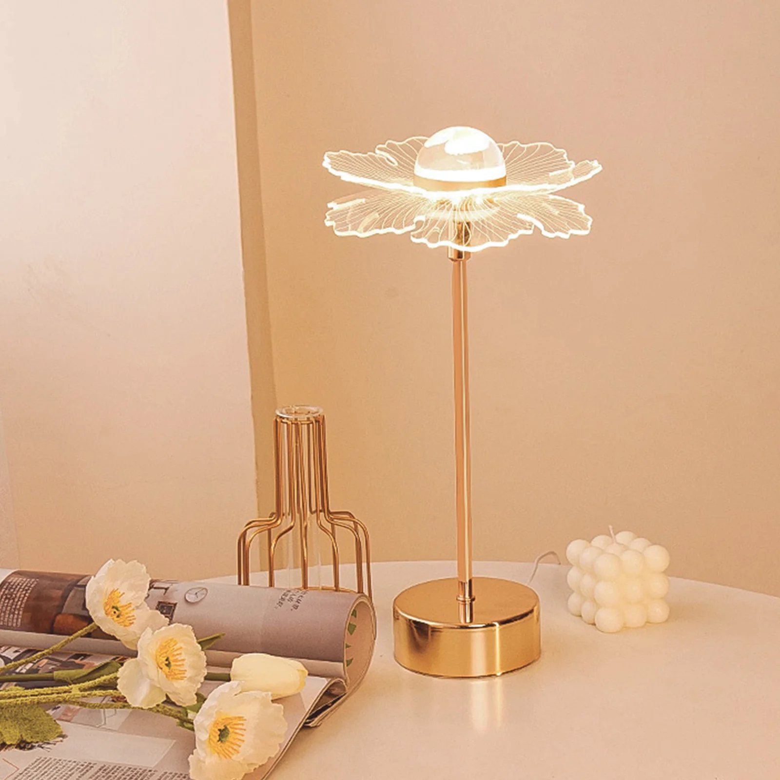 

LED Bedside Night Light 3 Light Colors Acrylic Bedroom Nightlamp Art Crafts 180-degree Adjustable Lampshade Home Room Decoration