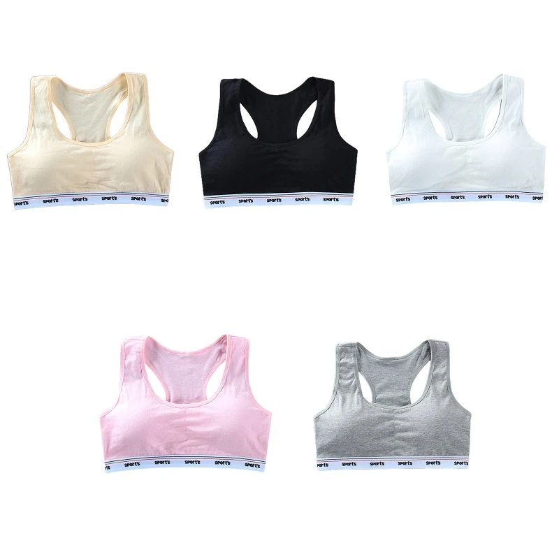 

L21F Girls Stretch Sports Bra Racerback Training Bras Wide Strap Wireless Underwear Print Letters for Girl Teen