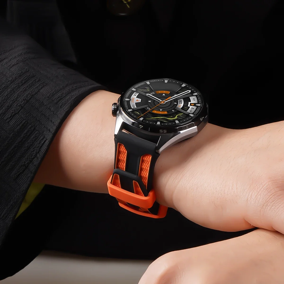 Фото Официальный силиконовый ремешок 22 мм для Huawei Watch Ultimate 2 Sport, двухцветный браслет для Huawei Watch 5 GT6-5-4-3 Pro 46 мм/GT Runner 2 №5