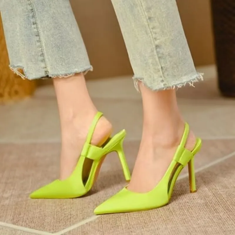 

2023 New Spring Summer Elegant High Heel Muller Shoes for Women French Style Purple Sandals Women's Shoes